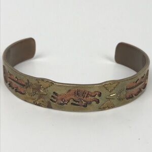 Vtg Jefferson Lee Navajo Indian Kokopoelli 12kt Gold & Copper Cuff Bracelet